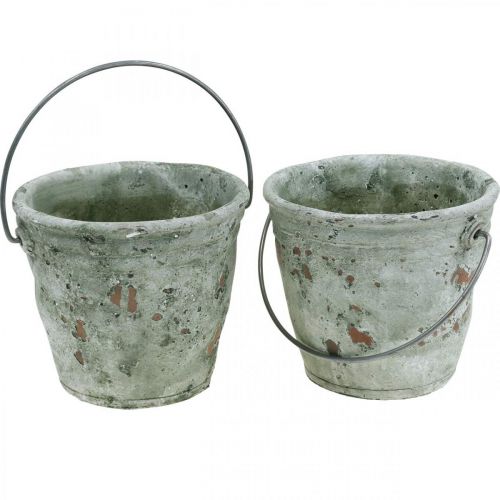 Floristik24 Dekoratyvinis kibiras, keramika sodinimui, sodo puošyba, augalų kibiras senovinė optika Ø13.5cm H12cm 2vnt.