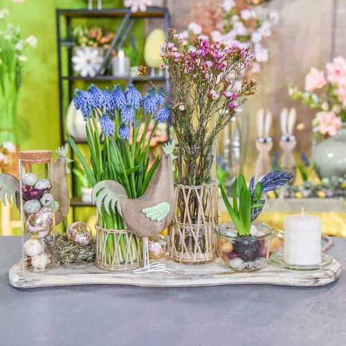 Dekoratyvinė gaidžio medžio figūrėlė, metalinė žalia stalo puošmena Velykinė H23cm | Floristik24.lt