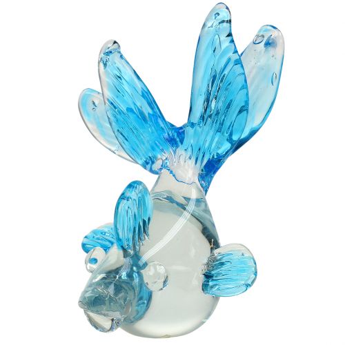 Floristik24 Dekoratyvinė žuvytė iš skaidraus stiklo, mėlyna 15cm