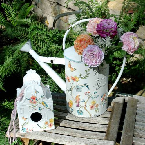Floristik24 Dekoratyvinė laistytuvas su gėlių raštu ir užrašu metalinis Ø21.5cm H43cm