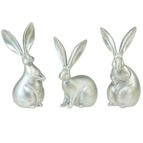 Dekoratyviniai zuikiai sidabrinės dekoratyvinės figūrėlės Velykų 17,5x20,5cm 3vnt.