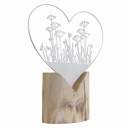 Floristik24 Dekoratyvinė širdelė metalo medžio balta spyruoklinė puošmena H31cm
