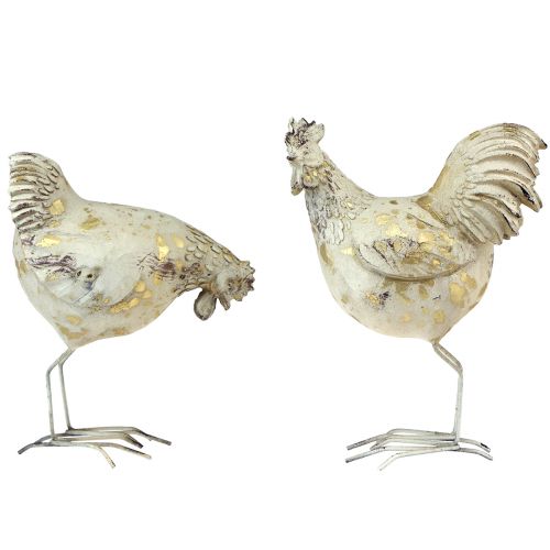 Dekoratyvinės vištienos White Gold Rooster Hen Vintage L13cm 2vnt