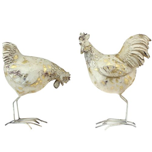 Floristik24 Dekoratyviniai viščiukai balto aukso gaidys višta vintage L13cm 2 vnt