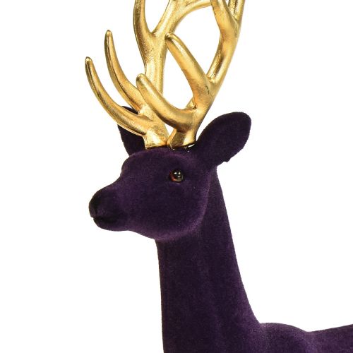 Floristik24 Deco elnio elnio violetinė auksinė flokuota figūra H37cm