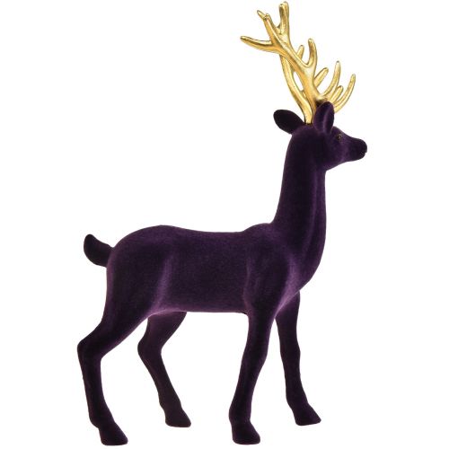 Floristik24 Deco elnio elnio violetinė auksinė flokuota figūra H37cm