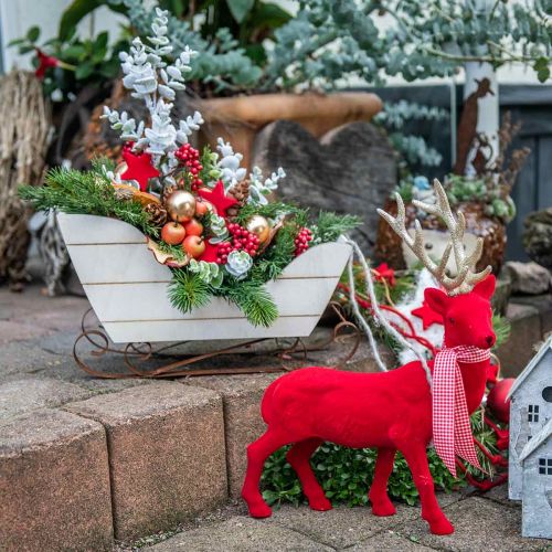 Floristik24 Dekoratyvinė elnio dekoratyvinė figūra dekoratyvinė šiaurės elnių flokuota raudona H28cm
