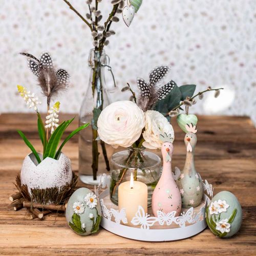 Floristik24 Deco vištienos mediena rožinė, žalia Velykų dekoravimo figūrėlė Ø5cm H15cm 2vnt