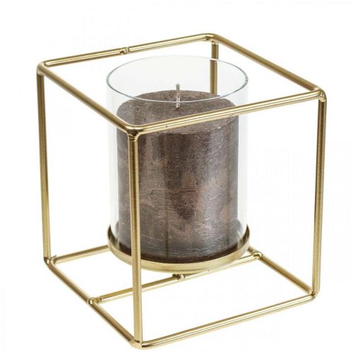 Dekoratyvinis žvakių laikiklis auksinis metalinis žibinto stiklas 12×12×13cm