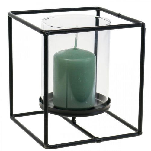 Dekoratyvinis žvakių laikiklis juodo metalo žibinto stiklas 12×12×13cm