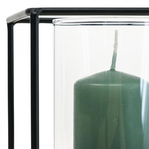 daiktų Dekoratyvinis žvakių laikiklis juodo metalo žibinto stiklas 12×12×13cm