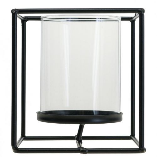Floristik24 Dekoratyvinis žvakių laikiklis juodo metalo žibinto stiklas 12×12×13cm
