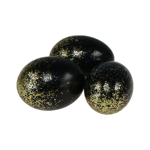 daiktų Dekoratyviniai velykiniai kiaušiniai tikras vištienos kiaušinis juodas su aukso blizgučiais H5,5–6cm 10 vnt