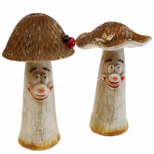 Floristik24 Deko grybai Rudens dekoravimui juokingi grybukai Ø15/12cm H22/25cm 2vnt.