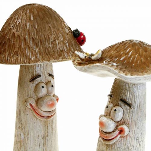 Floristik24 Deko grybai Rudens dekoravimui juokingi grybukai Ø15/12cm H22/25cm 2vnt.