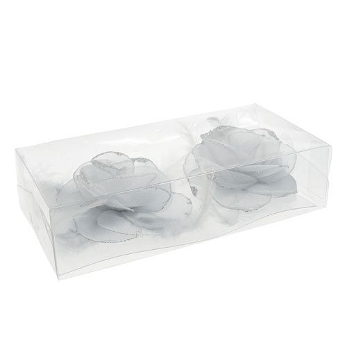 Floristik24 Dekoratyvinė rožė ant segtuko Ø10cm sidabrinė 2vnt