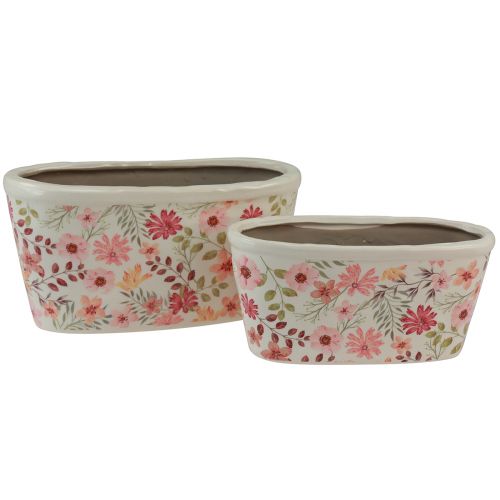 Floristik24 Dekoratyvinis dubuo su anemonais keramikinis dubuo ovalus 27/23cm rinkinys po 2 vnt