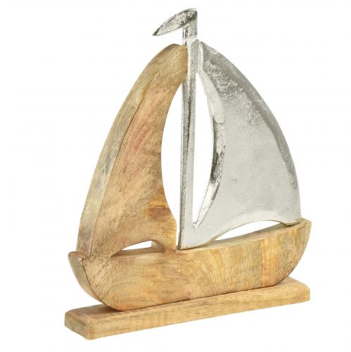 Dekoratyvinis laivo medis metalas sidabras mango mediena 16,5x4x18,5cm