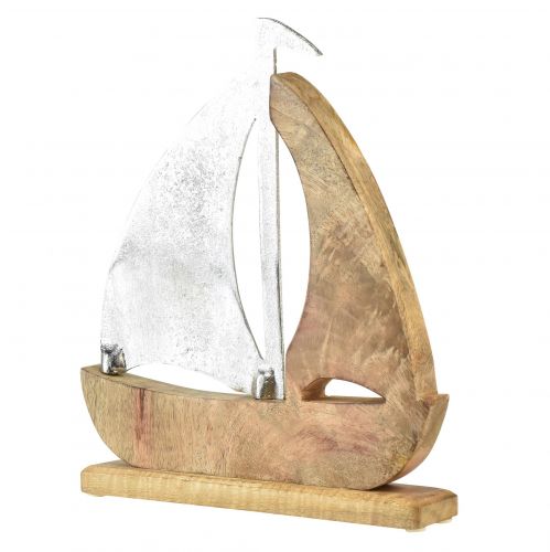 daiktų Dekoratyvinis laivo medis metalas sidabras mango mediena 16,5x4x18,5cm