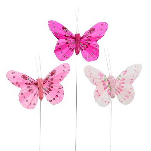 Floristik24 Deco butterfly rožinė-rožinė rūšis. 6cm 24vnt