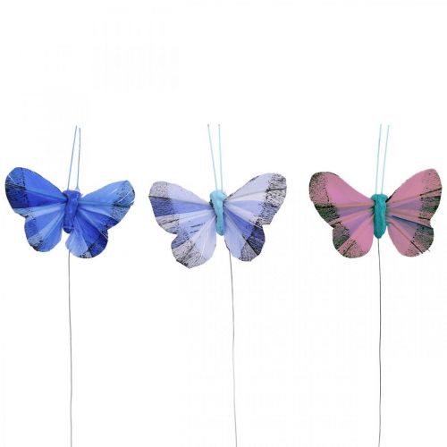 daiktų Deco butterflies plunksna drugelis rožinė, mėlyna 6cm 24psl