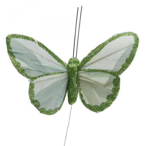 daiktų Dekoratyviniai drugeliai žali plunksniniai drugeliai ant vielos 10cm 12vnt