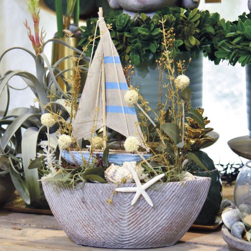 Floristik24 Deco medinė burlaivis mėlyna, balta H41,5cm