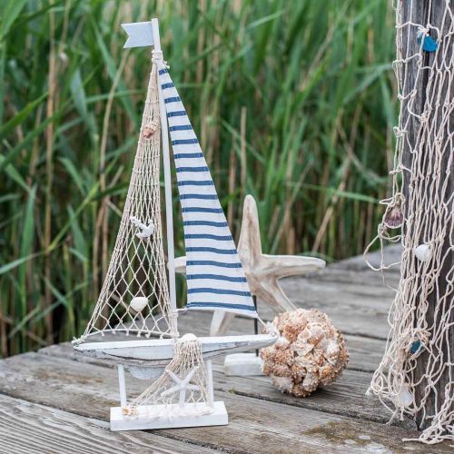 daiktų Deco Sailing Boat Wood White Blue Maritime Deco Ship 28×3×55cm