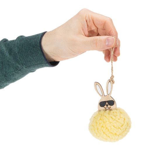 daiktų Velykų zuikučio dekoracija pakabinimui, pūkuotas zuikutis, geltona, Ø7cm, 6 vnt.