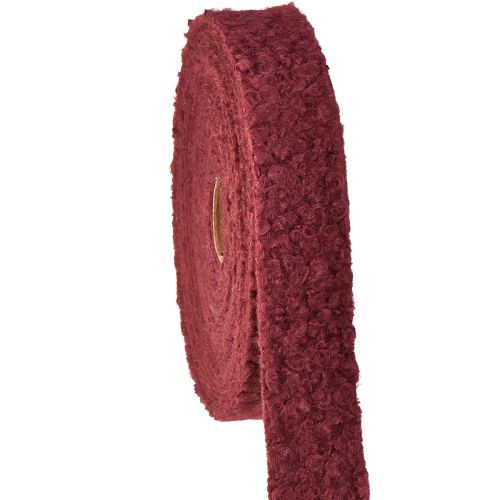 Dekoratyvinė juostelė Bordo vilnos imitacijos plati audinio juostelė 40 mm 8 m