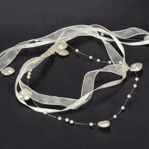 daiktų Dekoratyvinė juostelė, kreminė, širdelės, perlai, vestuvių dekoracija, 10 mm, 5 m