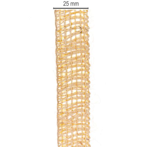 daiktų Dekoratyvinė džiuto juostelė, geltona, natūrali, 25 mm; kaimiško stiliaus dekoratyvinė džiuto juostelė, 10 m