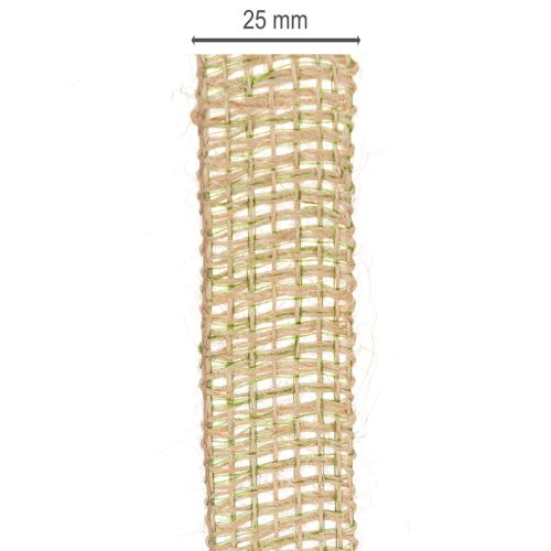 daiktų Žalia džiuto dekoratyvinė juostelė, natūrali, 25 mm pločio, 10 m ilgio