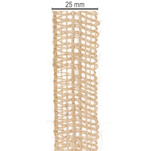 daiktų Dekoratyvinė džiuto juostelė, natūrali, 25 mm; džiuto juostelė; kaimiško stiliaus dovanų juostelė, 10 m