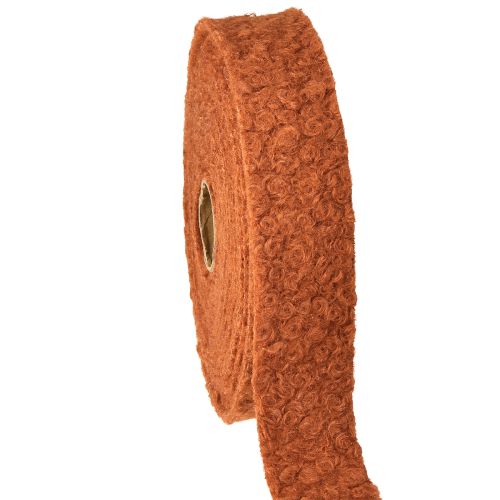 Dekoratyvinė rausvai ruda plati audinio juostelė, vilnos imitacijos, 40 mm, 8 m