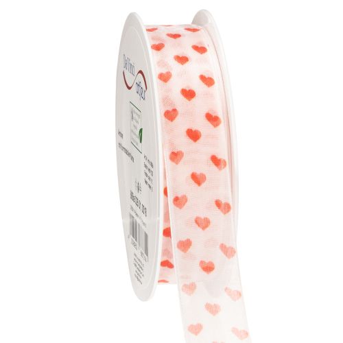 Floristik24 Dovanų juostelė su širdelėmis, idealiai tinka kūrybingoms pakavimo idėjoms ir asmeninėms dovanoms, 2,5 cm pločio, 15 m ilgio