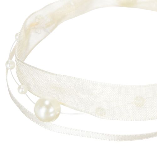 daiktų Dekoratyvinė juostelė su perlais, kreminės spalvos, 20 mm, 5 m