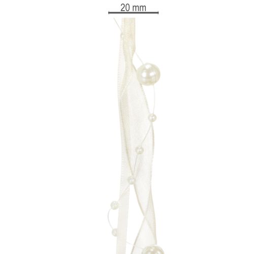 daiktų Dekoratyvinė juostelė su perlais, kreminės spalvos, 20 mm, 5 m