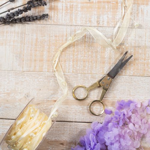 daiktų Dekoratyvinė juostelė su perlais, kreminės spalvos, 20 mm, 5 m