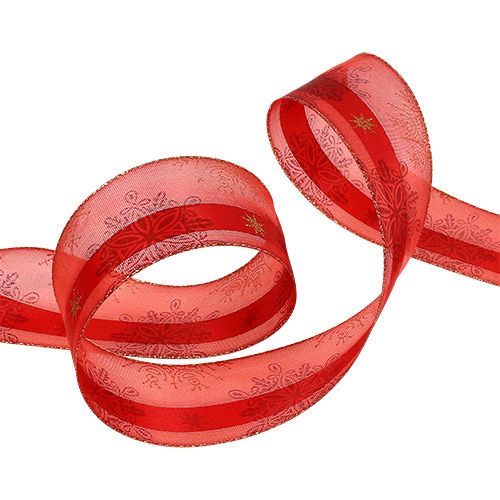 Dekoratyvinė juostelė su stabiliu matmenų kraštu raudona 40mm 20m | Floristik24.lt