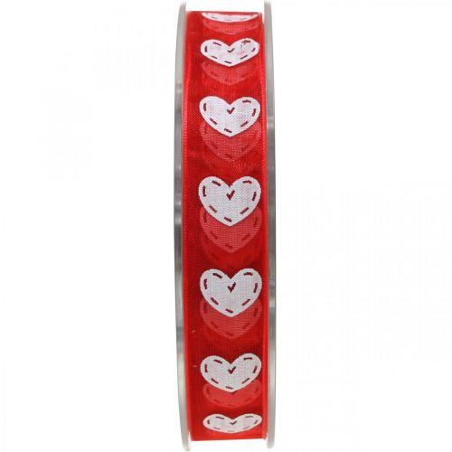 Dekoratyvinės juostelės širdelės, vestuvių puošmena, juostelė Valentino diena raudona, balta 15mm 20m