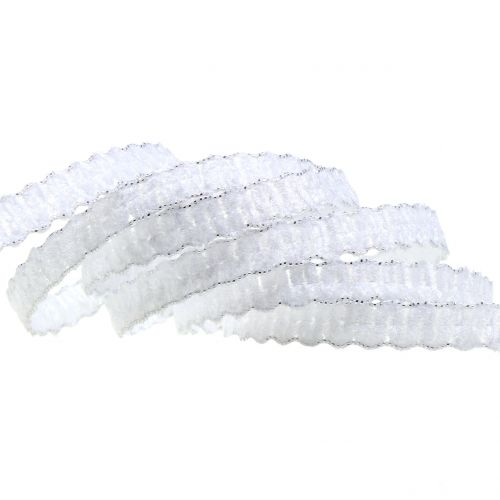 Floristik24 Deco kaspinas aksomas atrodo baltas 10mm 20m