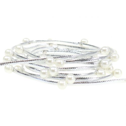 Floristik24 Dekoratyvinė juostelė sidabrinė su perlais 10mm 8m