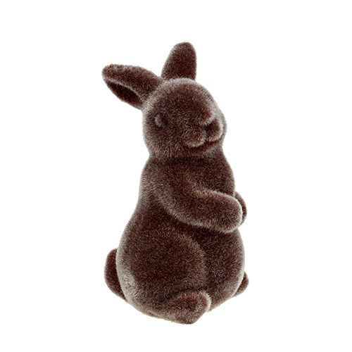 Floristik24 Dekoratyvinės figūros zuikis flokuotas 7cm rudas 1vnt