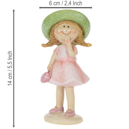 Dekoratyvinės mergaičių su skrybėlėmis figūrėlės, rožinės ir žalios, 6,5x5,5x14,5 cm, 2 vnt. | Floristik24.lt