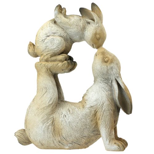 Floristik24 Dekoratyvinės figūrėlės triušiuko mama su vaikučiu triušiu pilka ruda H35cm