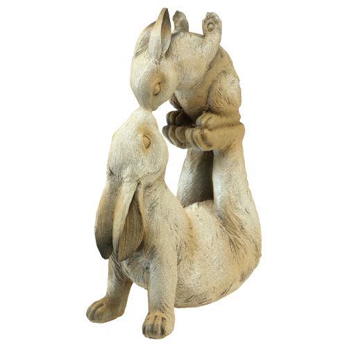 Floristik24 Dekoratyvinės figūrėlės triušiuko mama su vaikučiu triušiu pilka ruda H35cm