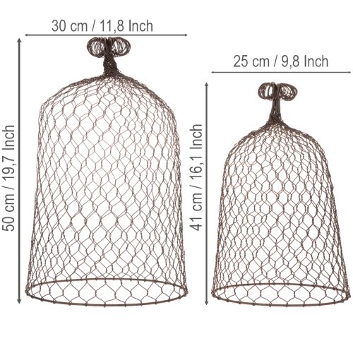 Dekoratyvinis metalinis varpelis, laipiojimo pagalvėlė, vielinis gaubtas, rudas, rūdžių spalvos, aukštis 50/41 cm, Ø 30/25 cm, 2 vnt. rinkinys | Floristik24.lt