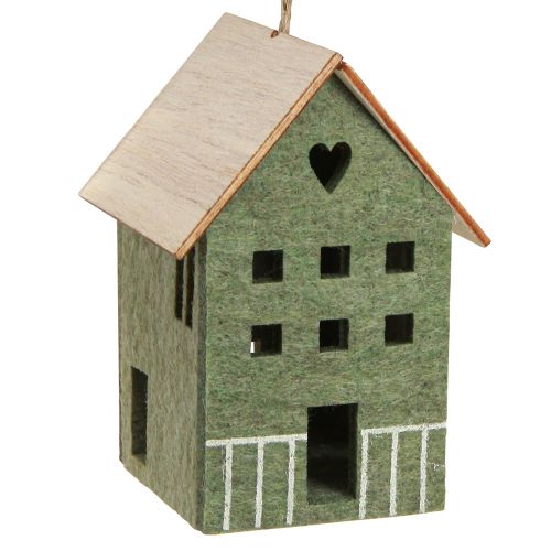 daiktų Dekoratyvinė kabykla veltinio apdaila namelis žalias natūralus 6cmx8cmx11cm 4 vnt