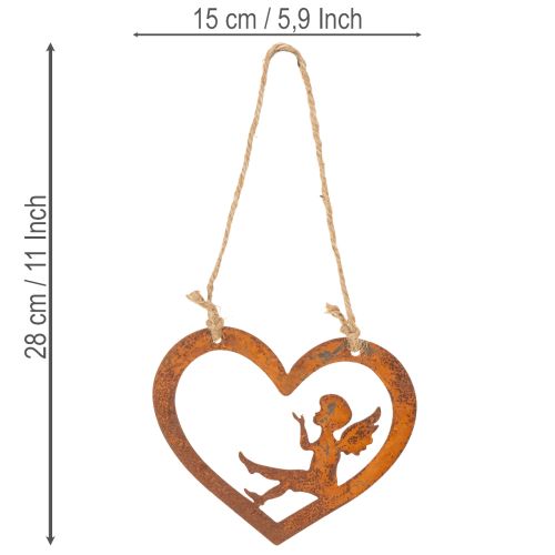 Dekoratyviniai metaliniai pakabinami papuošalai, rūdžių spalvos apdaila, širdies formos angelo dizainas, Ø15 cm, 6 vnt. | Floristik24.lt